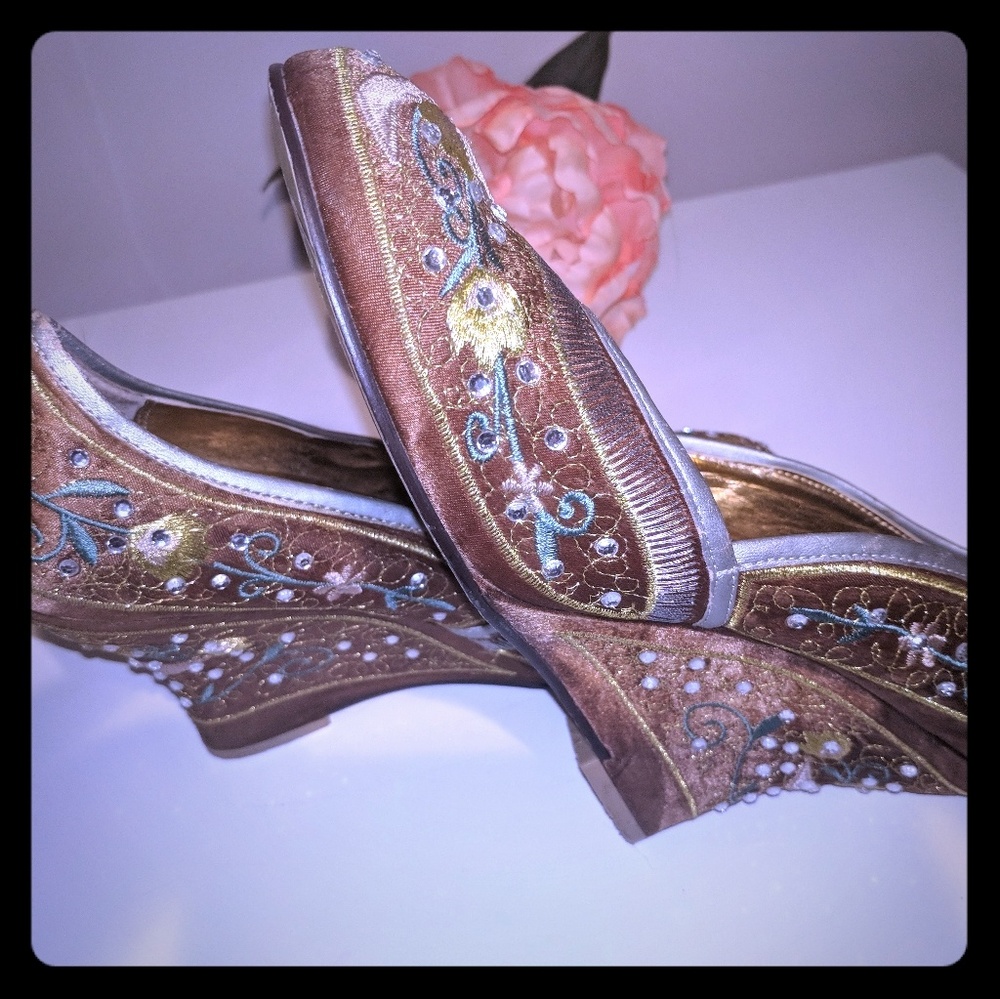 Naughty Monkey Floral Embroidered Wedges